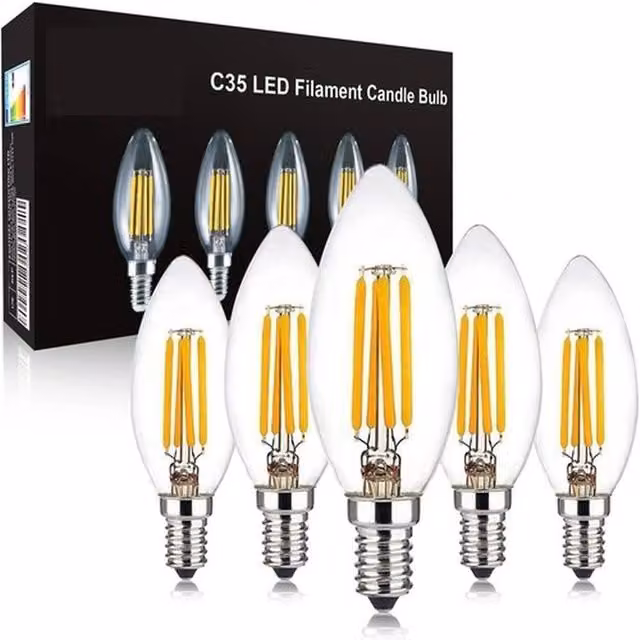 VOGREX 10-Pack 4W Warm White LED Candle Filament Bulbs for Chandeliers and Candelabras in Clear Glass – 1