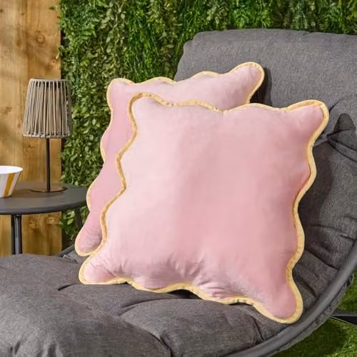 OHS Matte Velvet Scallop Edge Cushion Covers Set of 2, Pink and Yellow, W/D/H: 45 x 45 x 45 cm – 2