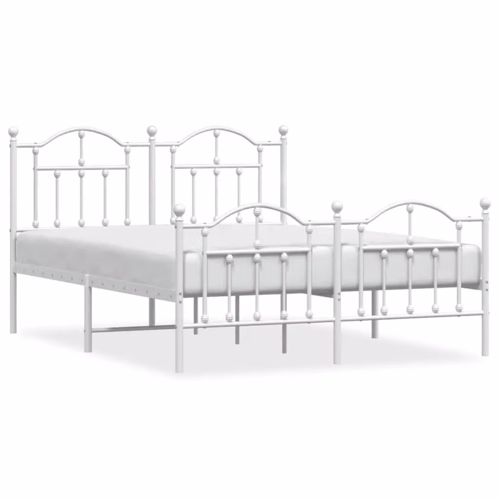 Berkfield Home Metal Bed Frame with Headboard and Footboard in White, W/D/H: 140 x 200 cm – 2