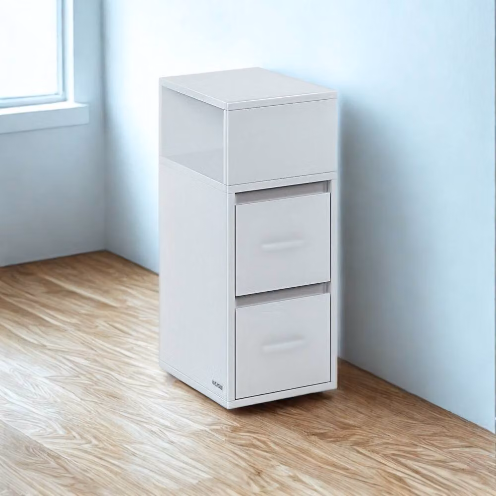 Pirlo Plush White Square Bedside Nightstand with 2 Drawers and Shelf – 2
