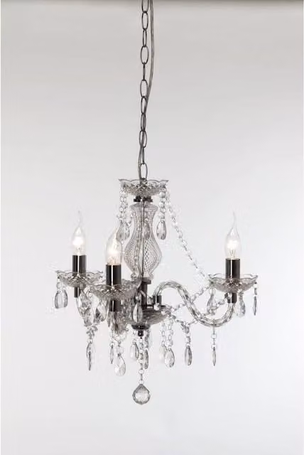 Netlighting Lüster Classic 3 Light Multi Arm Chandelier in Chrome and Grey with Transparent Glass
