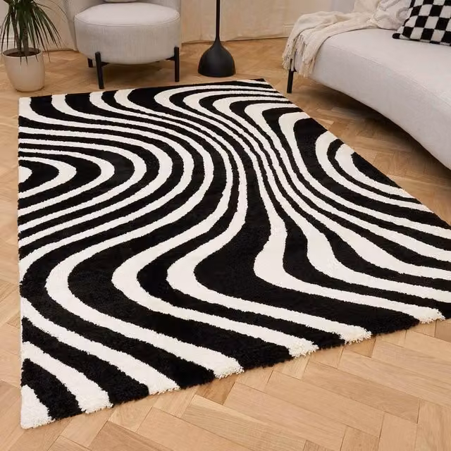 THE RUGS Joli Striped Soft and Dense Pile Modern Rectangular Rug in Black, W/D/H: 160 x 230 cm – 1