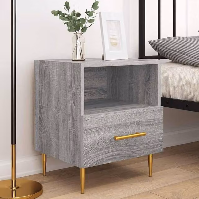 Berkfield Home Modern Bedside Cabinets, 2 Piece Set, Grey Sonoma, W: 40 cm, D: 35 cm, H: 47.5 cm – 1