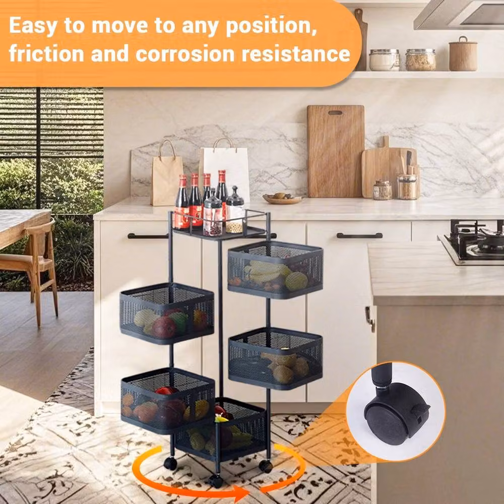 VOGREX 5 Tier Rotating Kitchen Storage Trolley in Black – 4