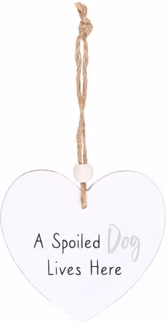 Kingsbury Gifts Small White Hanging Heart Wall Plaque - A Spoiled Dog