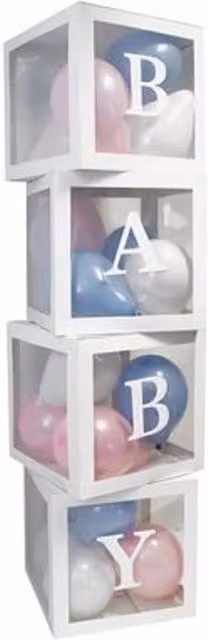 Eurowrap Rectangular Paper Baby Shower Balloon Boxes in White, Pink and Blue