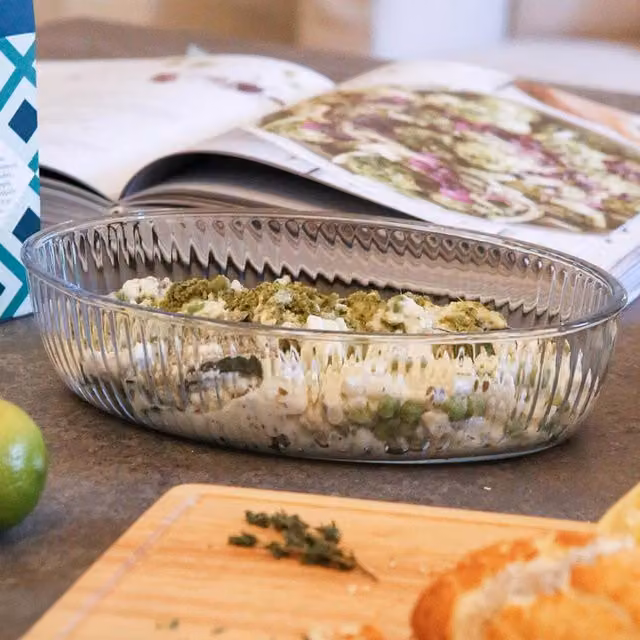 Argon Tableware Optical Oval Glass Oven Dish, Transparent
