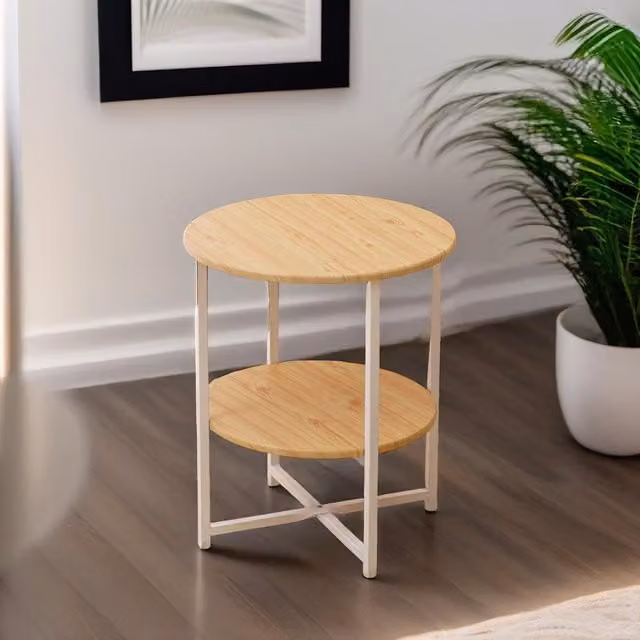 Pirlo Plush Industrial 2 Tier Round Coffee Table in Natural