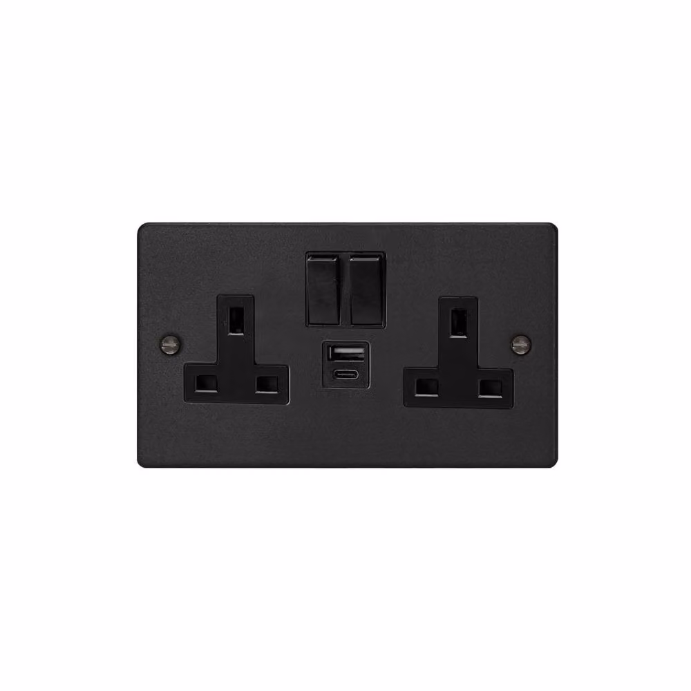Varilight Double Socket with 20W Shared USB-A and USB-C Charging Ports in Matt Black – 2