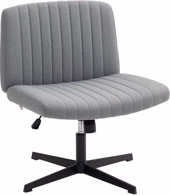FLAVORA Grey Linen Criss Cross Legged Office Chair with Tilt Function and 360 Degree Swivel – 1