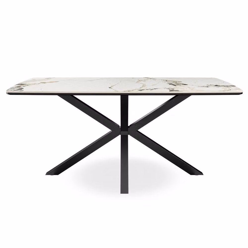 More4Homes Juno Calcutta Gold Ceramic Dining Table and 6 Raye Black Velvet Chairs Set, W/D/H: 180 x 90 x 75 cm – 2