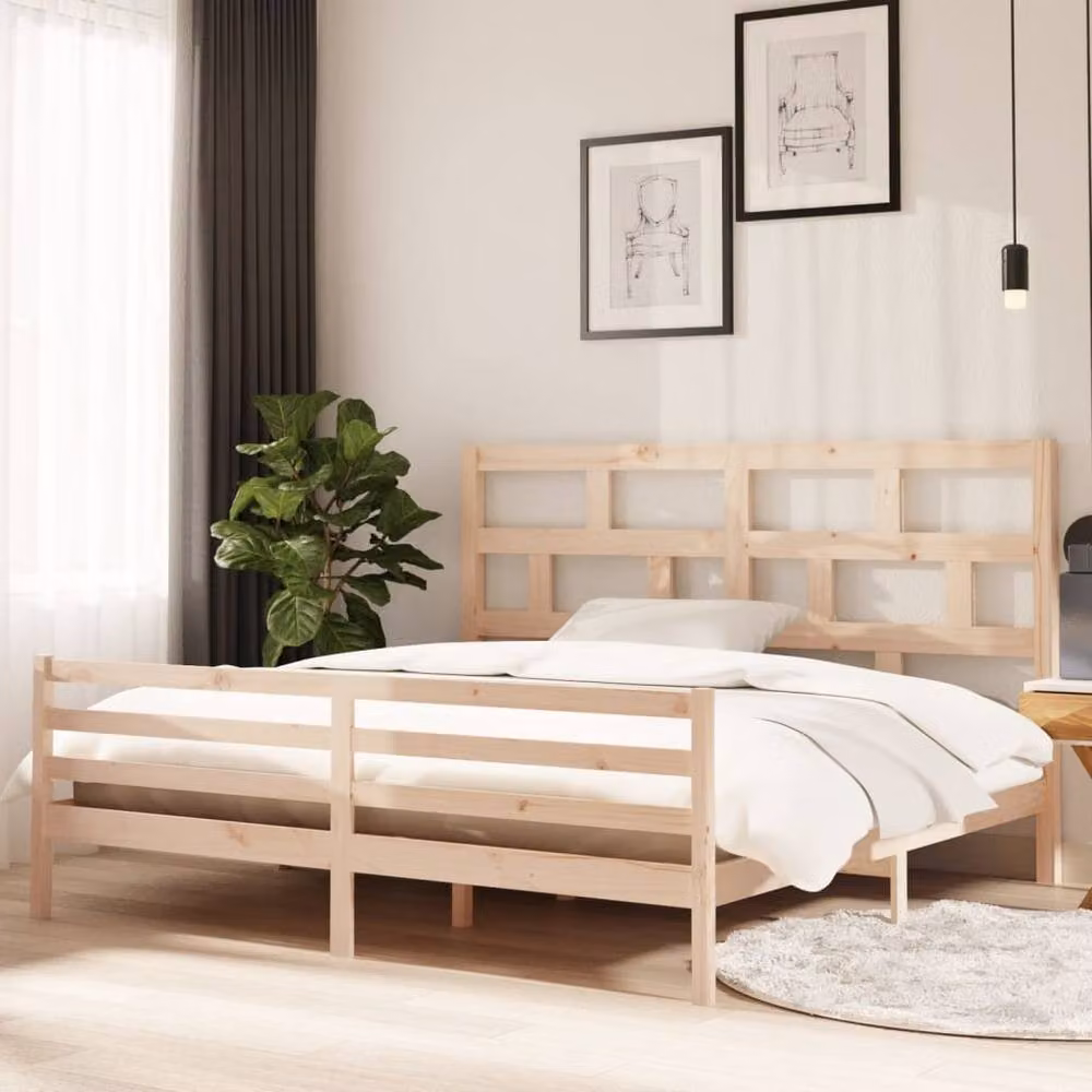 Berkfield Home Solid Wood Pine Bed Frame in Beige, 200 x 200 cm – 2
