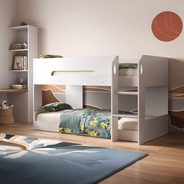 Flair Furnishings Double Low Bunk Bed for Children in White Engineered Wood – 1