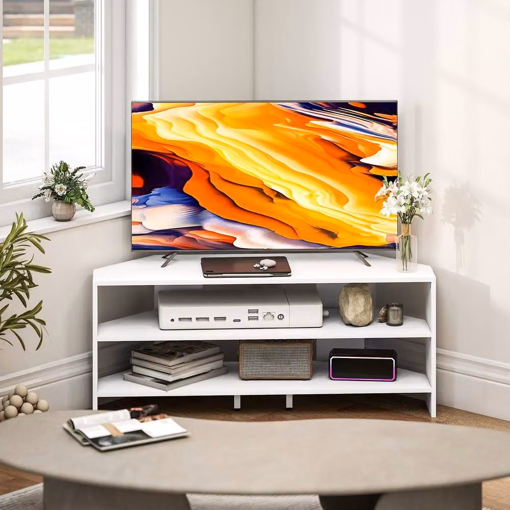KORVIXA Minimalist White TV Unit with Open Media Compartments – 2