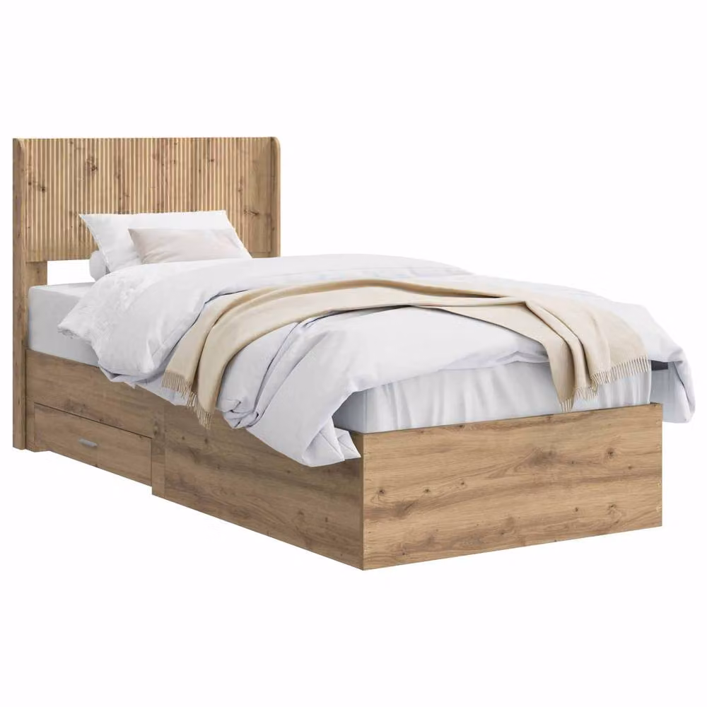 Berkfield Home Artisan Oak Bed Frame with Storage Drawers and Headboard, Brown, W/D/H: 90 x 190 cm – 2