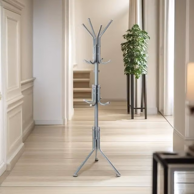 Pirlo Plush Metal Coat Stand with 12 Hooks in Grey – 1