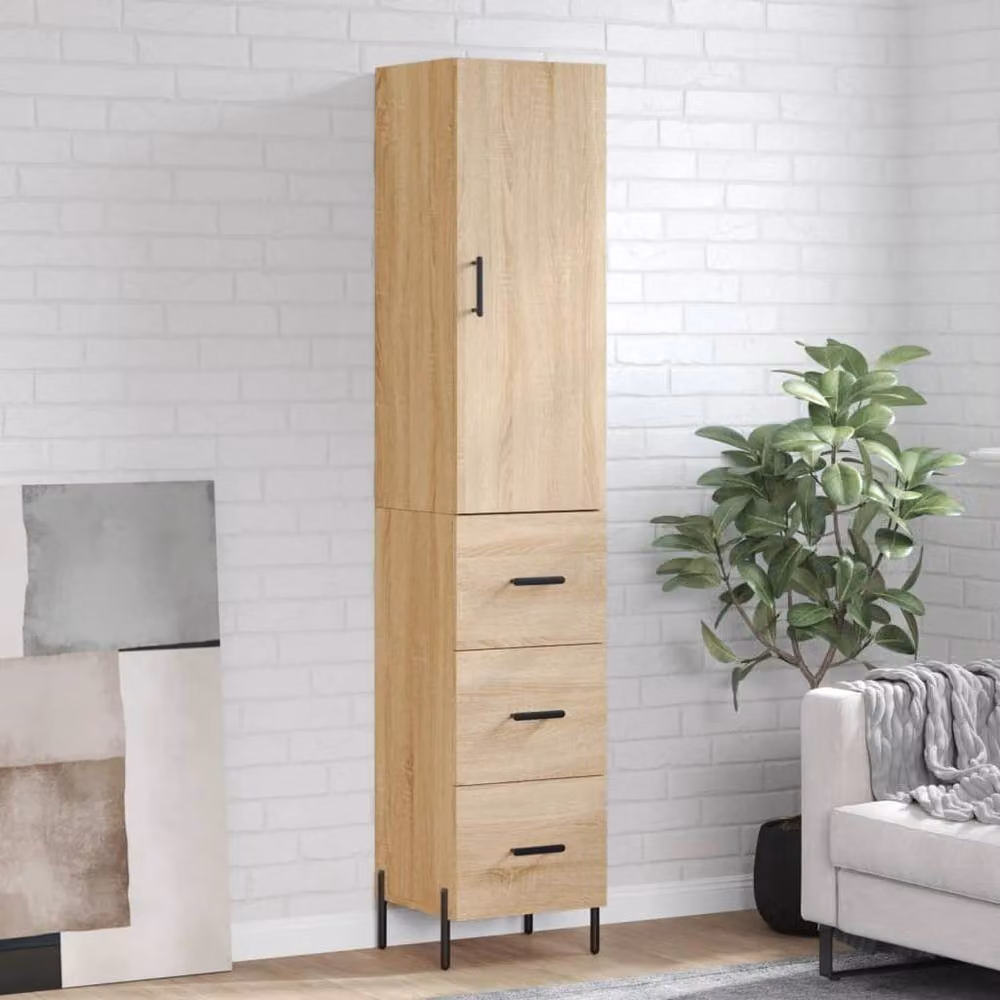 Berkfield Home Sonoma Oak Highboard in Beige and Brown, W/D/H: 34.5 x 34 x 180 cm – 2