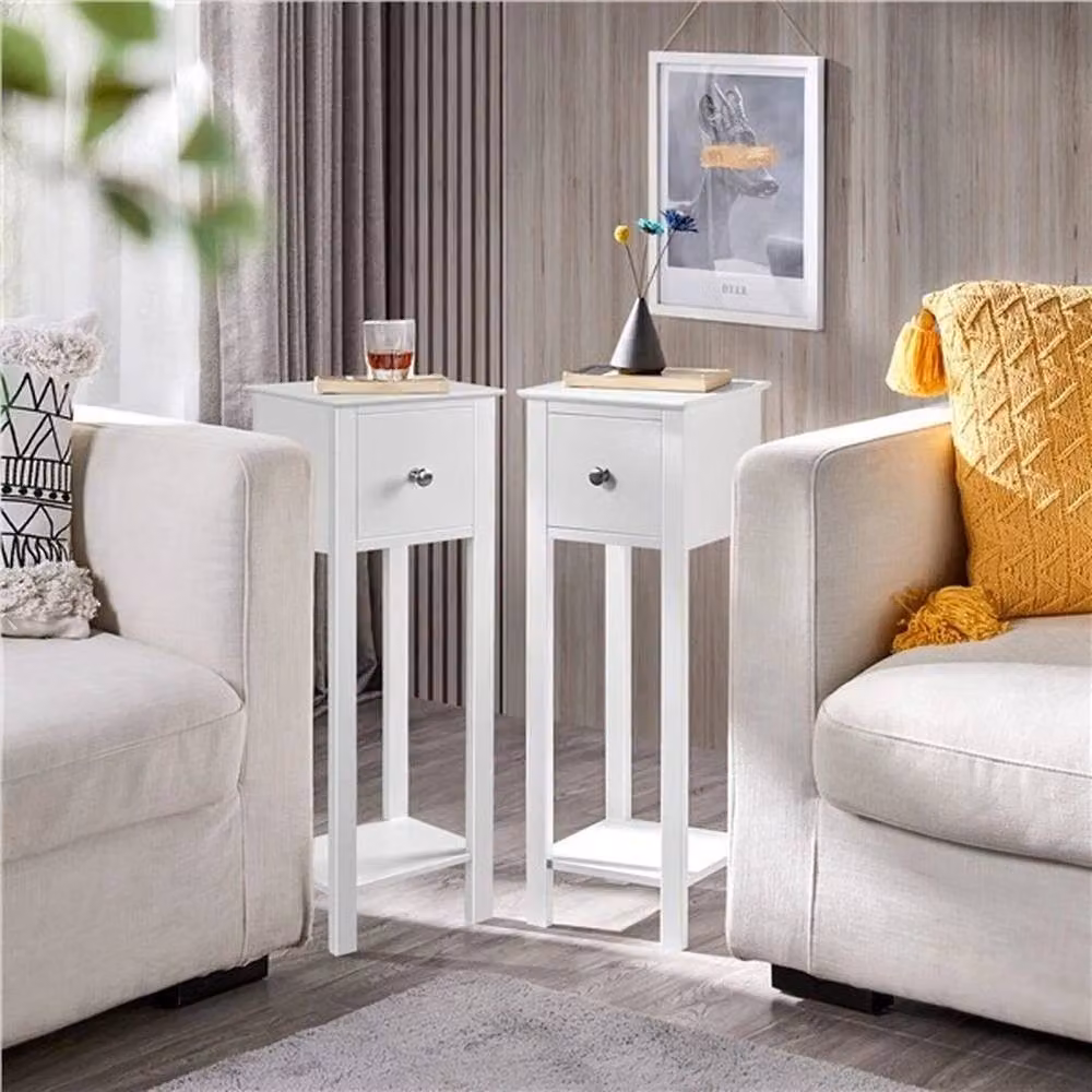Kelvenix Set of 2 White Minimalist Metal Bedside Tables – 2