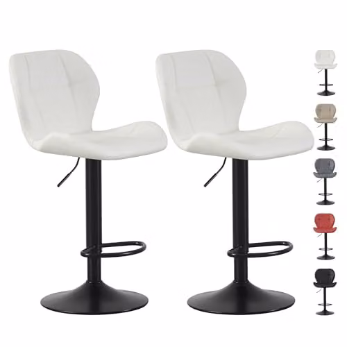 mcc direct Stella Set of 2 Cream Faux Leather Swivel Bar Stools with Backrest and Footrest – 1