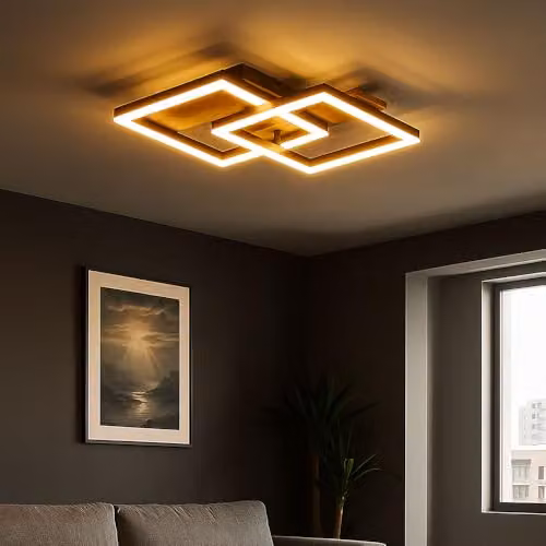 Globo Lighting Netlighting Modern Rectangular LED Ceiling Light in Black and Wood, 16 W, 900 lm, Warm White, W/D/H: 44 x 33 x 8.5 cm – 2