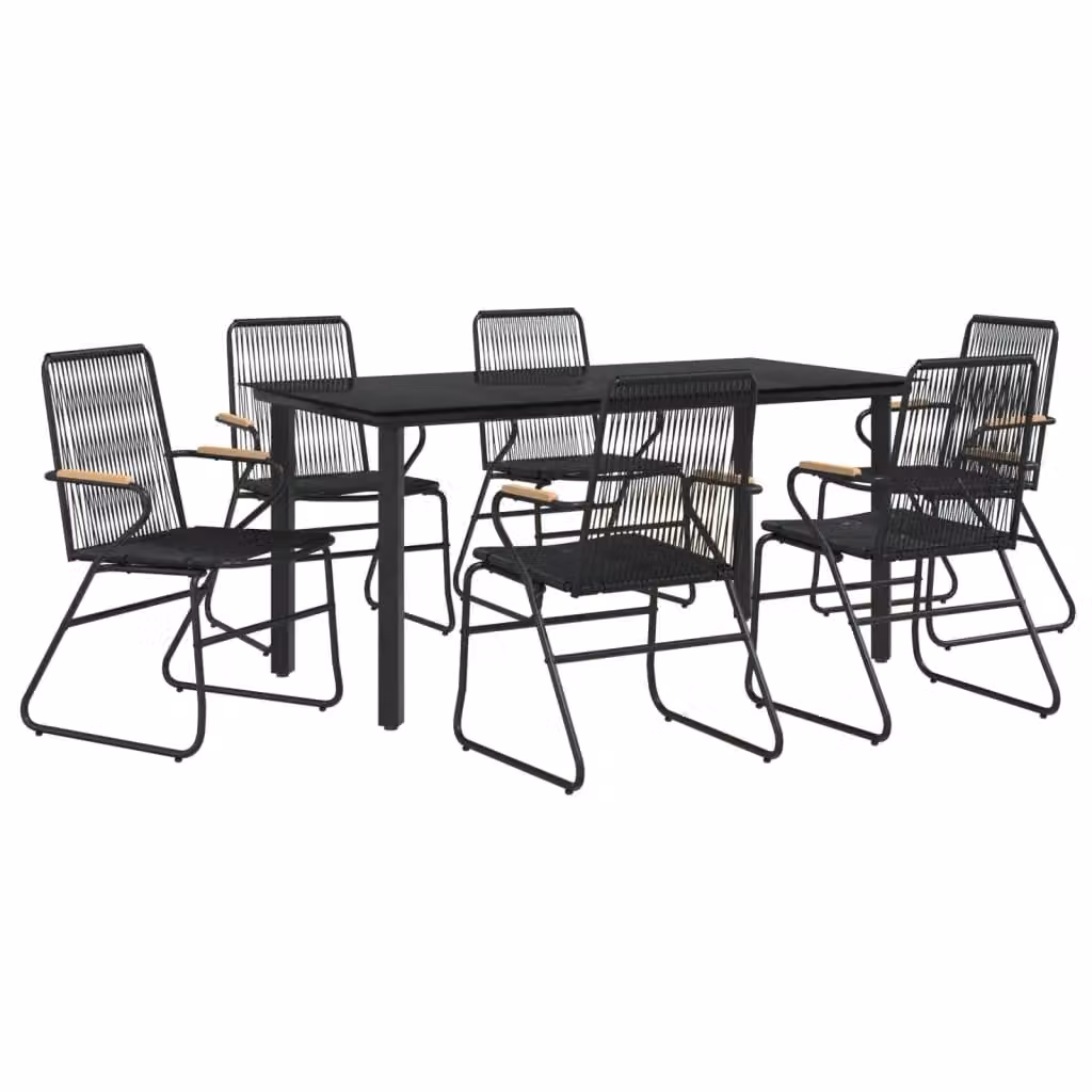 Berkfield Home 7 Piece Modern Garden Dining Set in Black PVC Rattan with Metal and Glass Details – 2
