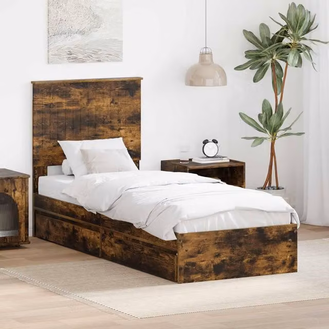 Berkfield Home Modern Storage Bed with Drawers in Smoked Oak Brown, W: 75 cm, L: 190 cm