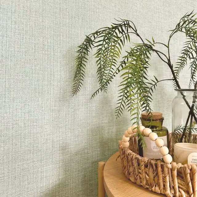Belgravia Decor Sage Green Grasscloth Botanical Floral Textile