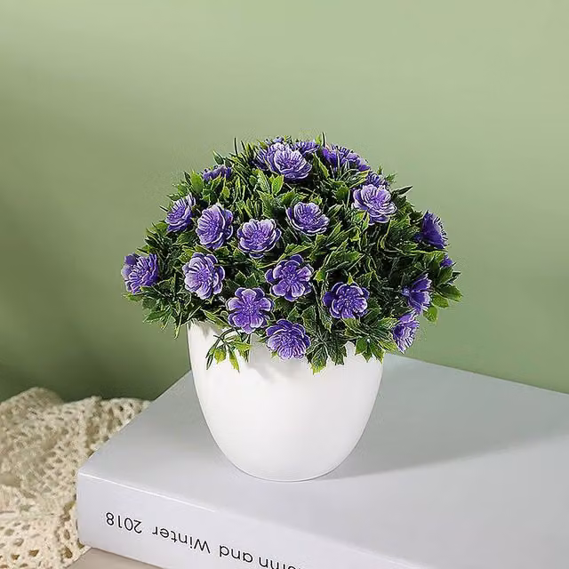 YnysTec Potted Purple Faux Flowers for Indoor and Outdoor Tabletop Decor – 1