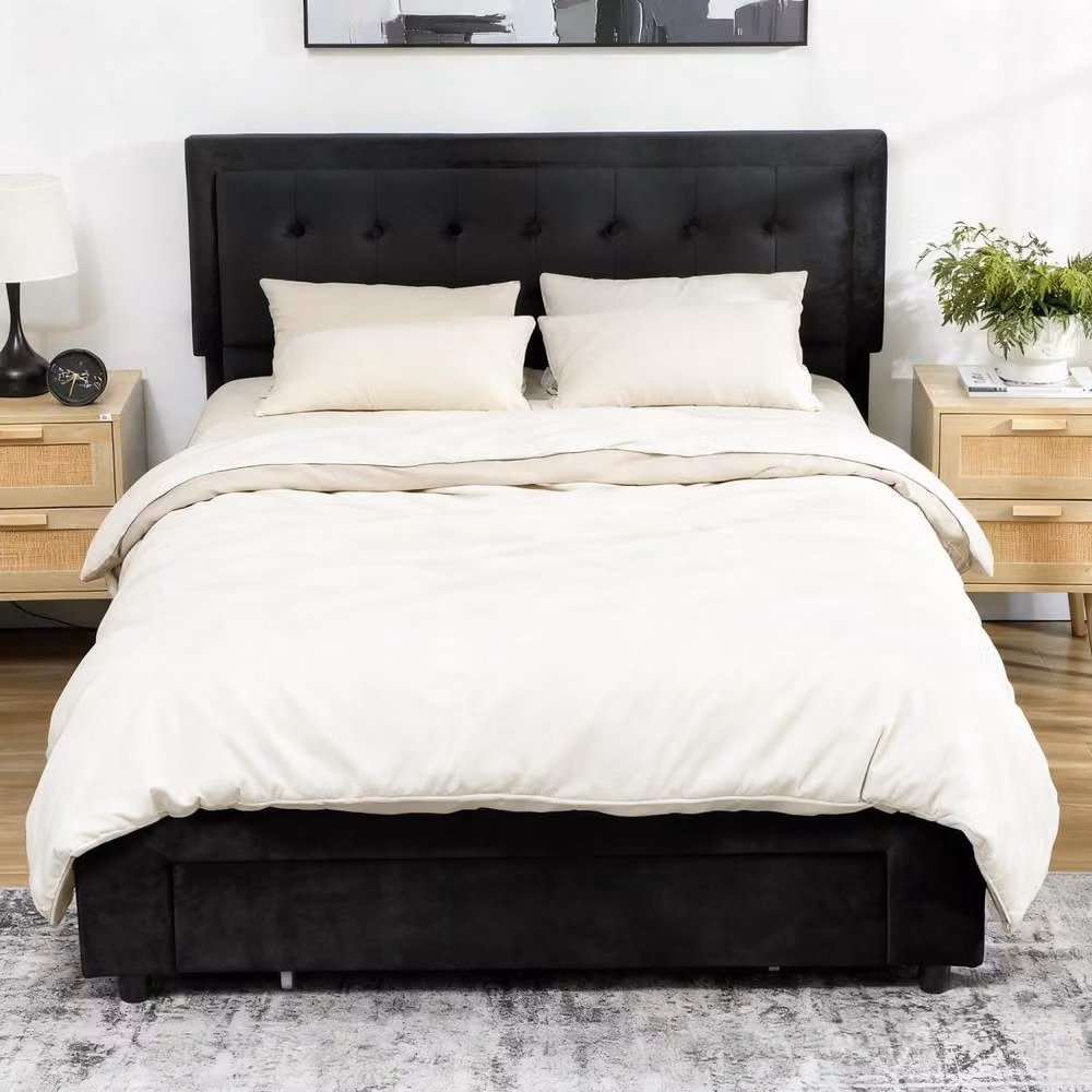 Wyld Haus Banado King Ottoman Bed Frame in Black Velvet with Gas Lift Storage and Front Divan Drawers, H: 104 cm x W: 180 cm x D: 203.5 cm – 3