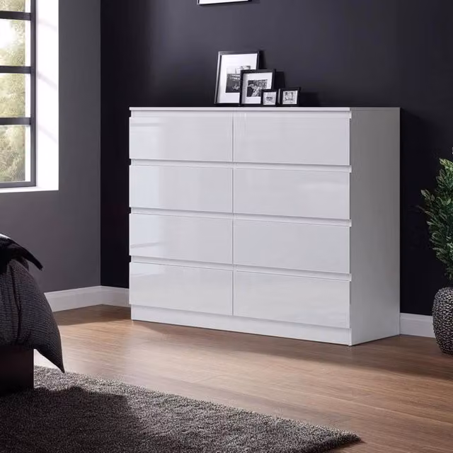 SPETLEK White Glossy 8 Drawer Chest of Deep Drawers – 1