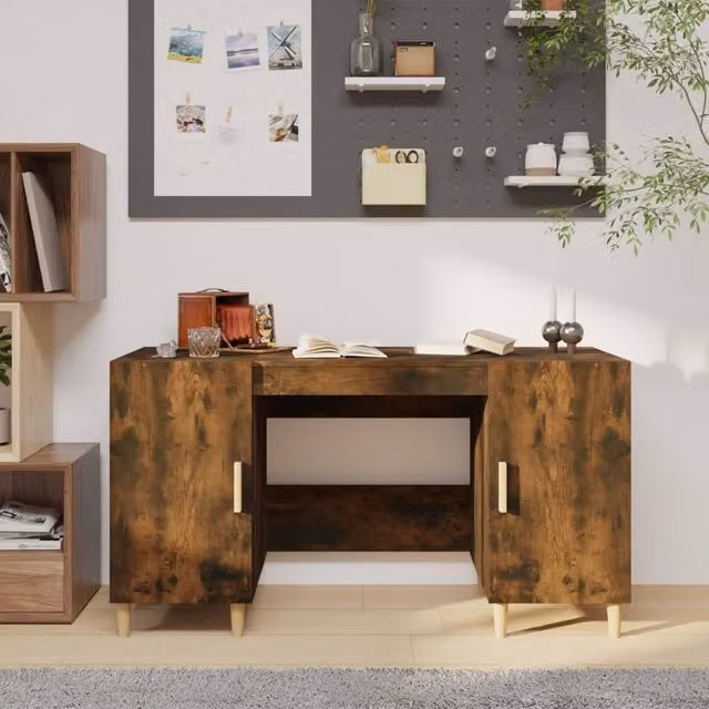 Berkfield Computer Desk in Smoked Oak Brown, W/D/H: 140 x 50 x 75 cm – 1