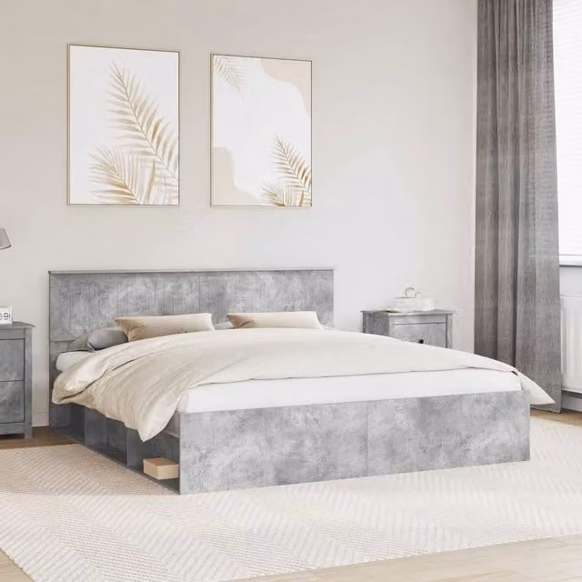 Berkfield Home Modern Bed Frame with Headboard in Grey Solid Pine Wood and MDF, W/D/H: 180 x 200 cm