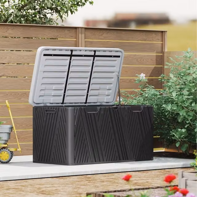 Outsunny 380L Waterproof Outdoor Storage Box with Lockable Lid and Handles in Black and Grey
