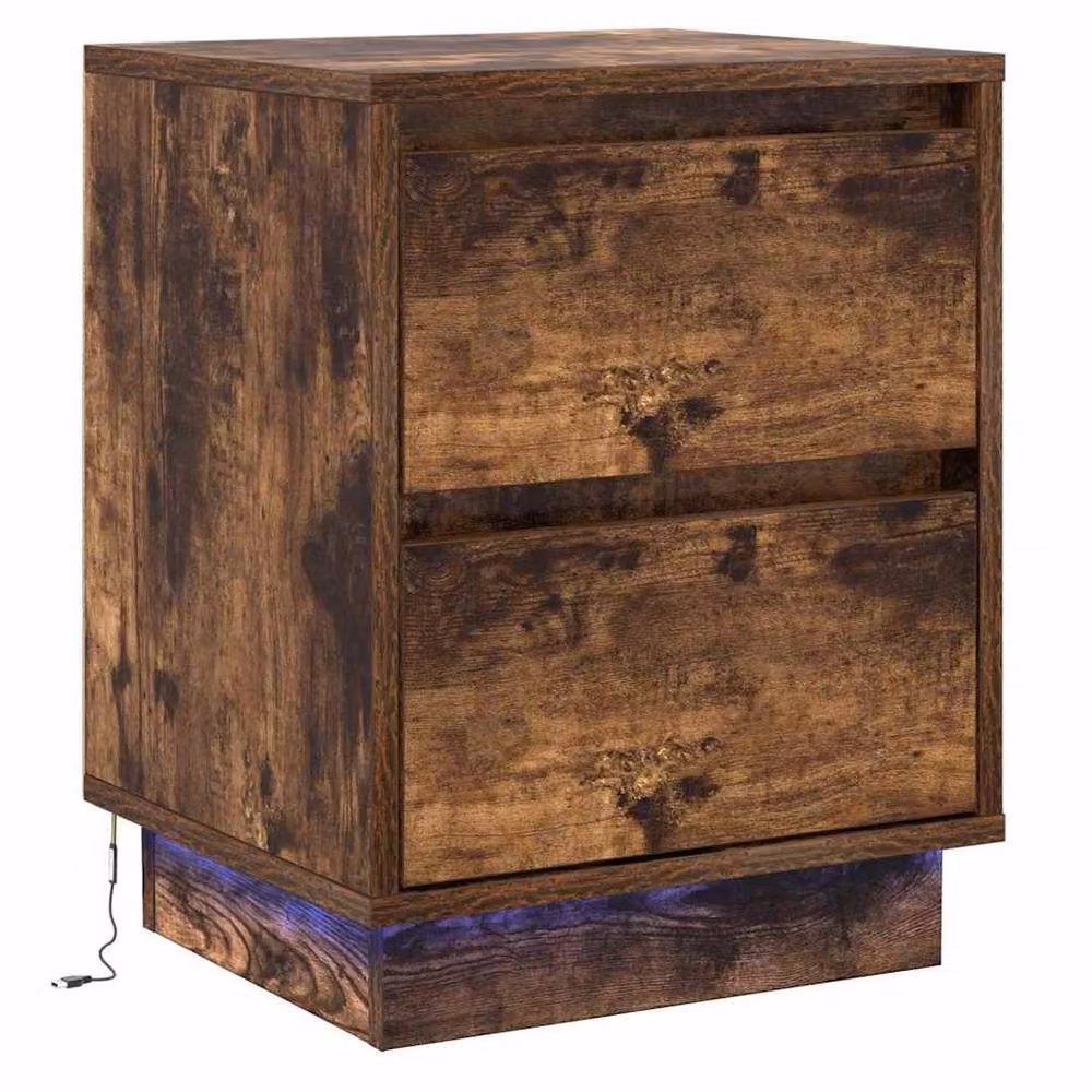 Berkfield Home Set of 2 Smoked Oak Bedside Cabinets with Integrated LED Lights and Soft Close Drawers, W/D/H: 39 x 34.5 x 50 cm – 5