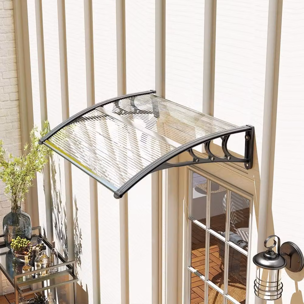 Rolipo Front Door Canopy Awning Rain Shelter, White and Transparent, W: 120 cm, D: 75 cm, H: 23 cm – 3