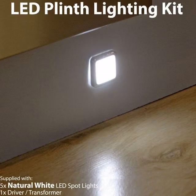 Loops Square LED Plinth Light Kit in Silver with Natural White Spotlights for Kitchen and Bathroom