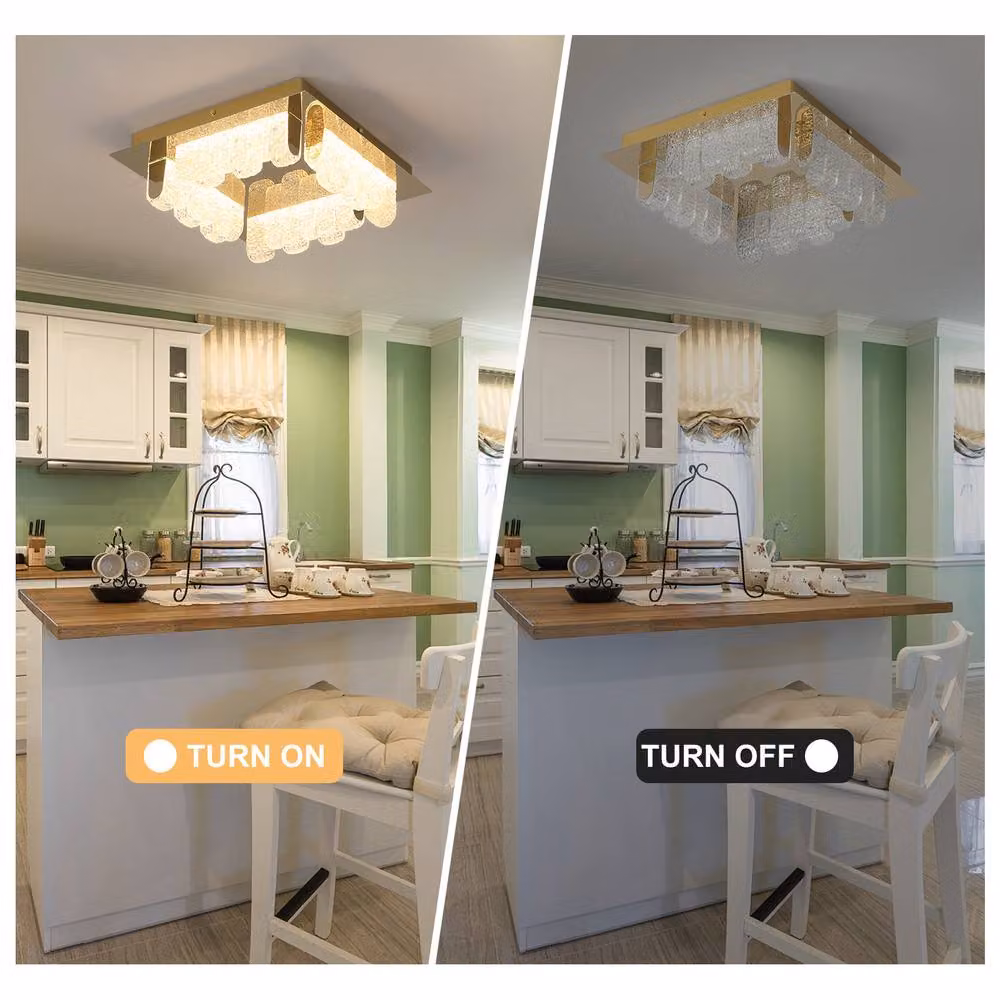 NIVOR 4-Light LED Flush Mount Ceiling Fixture with Gold and Transparent Acrylic Shade, Diameter: 32 cm – 3