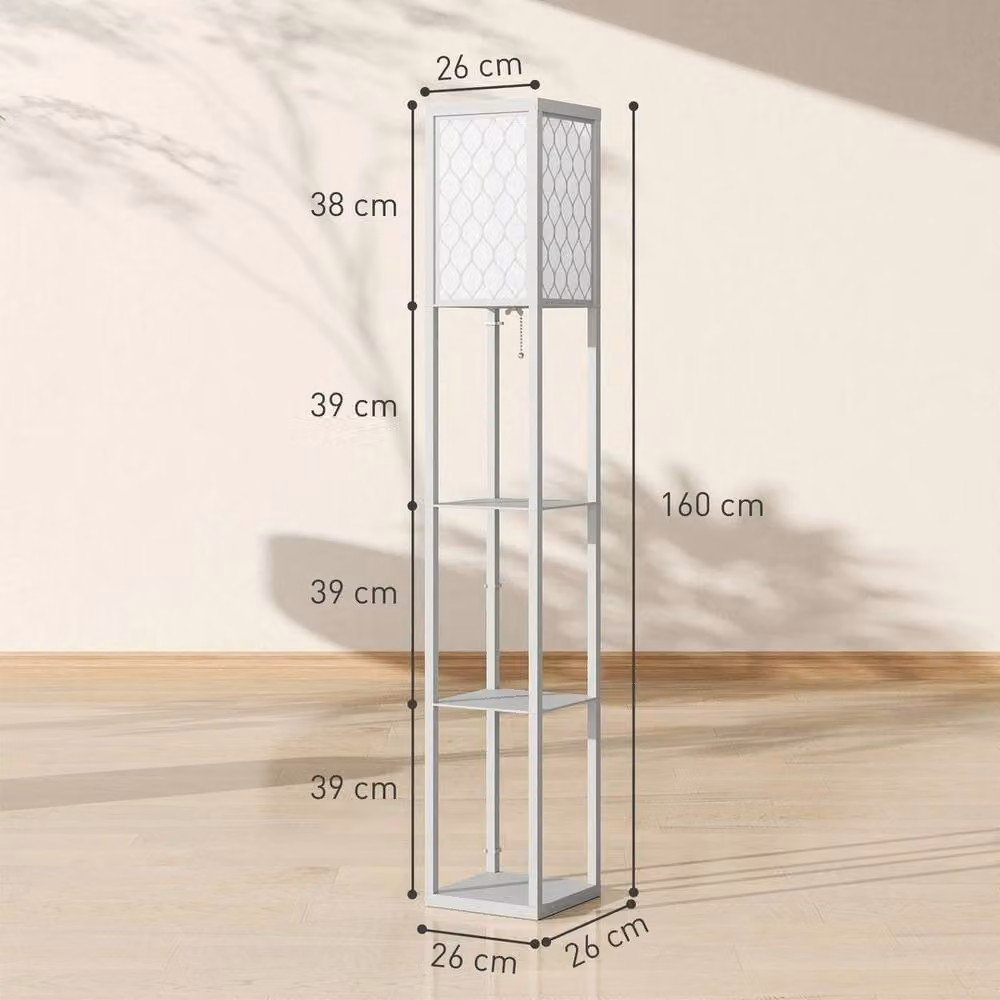EONLION Modern Floor Lamp with Shelves and Grey Fabric Lampshade – 2