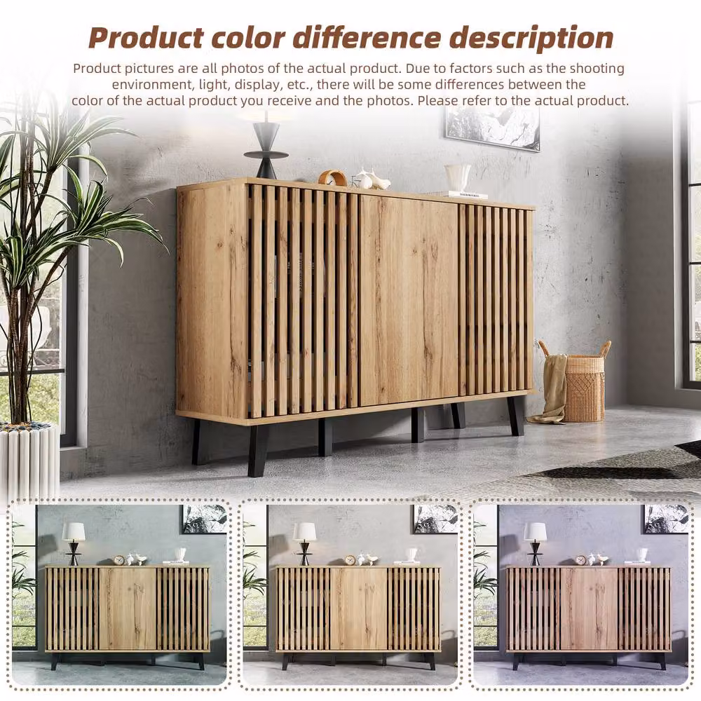 ModernLuxe Modern Vintage Sideboard Cabinet with 3 Doors and Storage in Natural Brown and Beige, W/D/H: 95 x 40 x 40 cm – 4