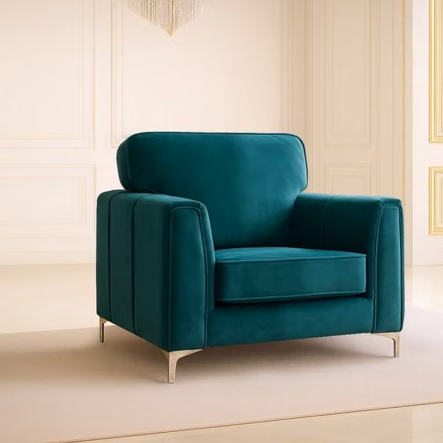 Somnior Beds Ltd Regency Petrol Blue Plush Velvet Tub Armchair with Solid Wood Frame