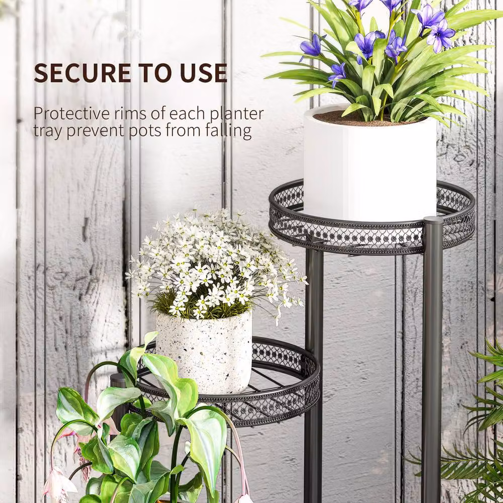 STILVORA 4 Tier Plant Stand with Wooden Shelves in Black, W/D/H: 80 x 25 x 25 cm – 7