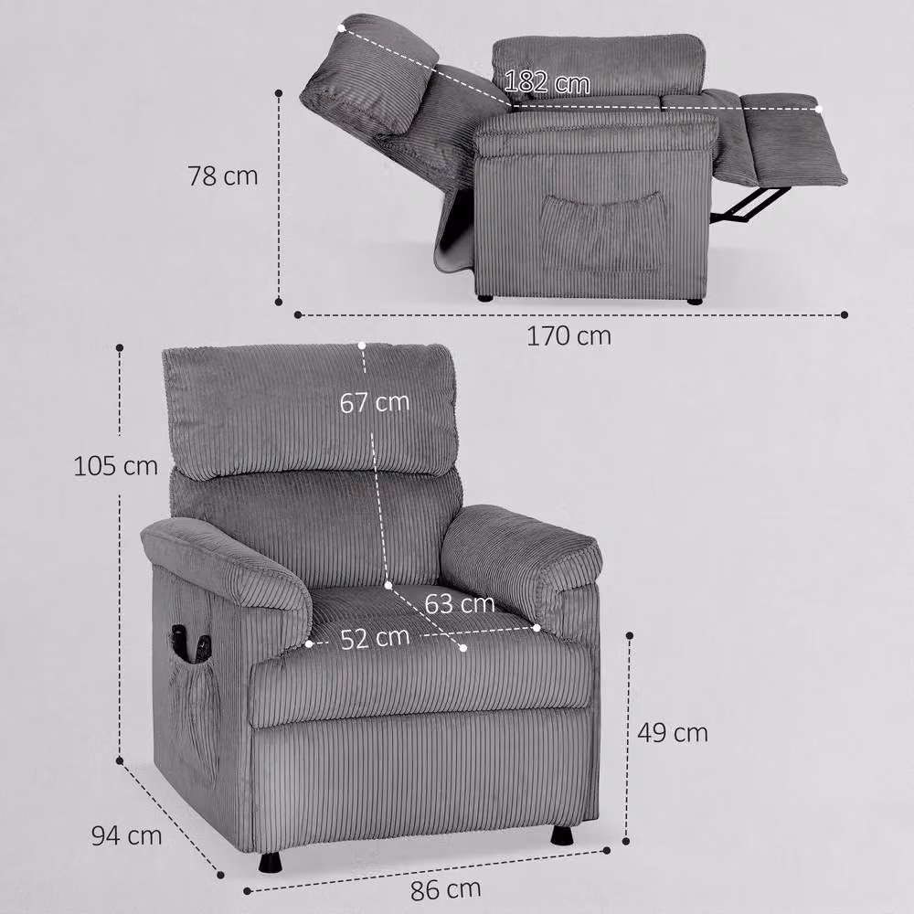 STILVORA Grey Recliner Armchair with Massage, Heat and USB Charging Port – 2