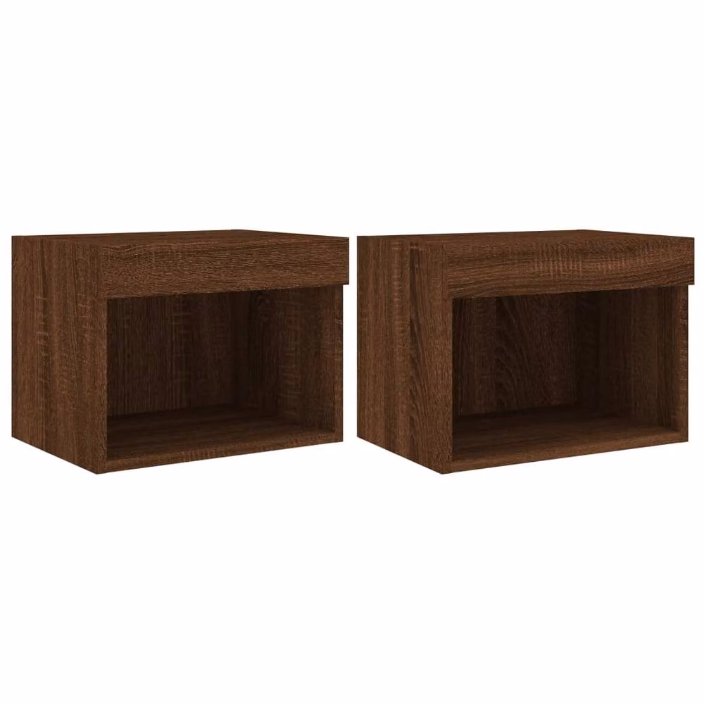 Berkfield Home Set of 2 Wall-Mounted Decorative Bedside Cabinets with Integrated LED Lights in Brown – 2