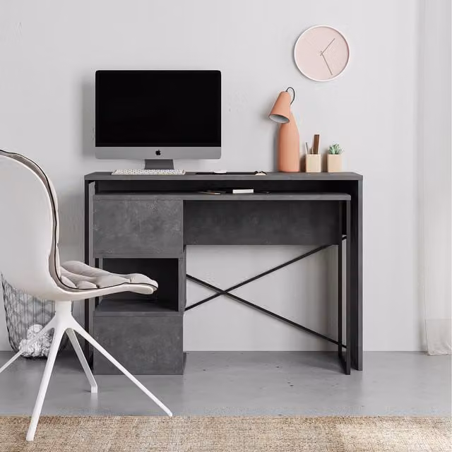 Decortie Modern Rectangular Writing Desk in Grey