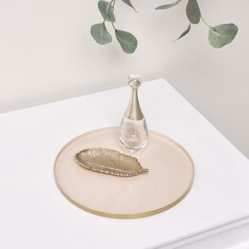 Melody Maison Round Metal Gold and Pink Tray, Diameter: 23 cm