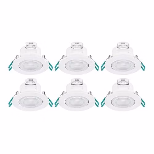 SYLVANIA SylSpot Recessed LED Spotlights, 6 Pack, 5W Warm White (3000K), White and Silver Bezels