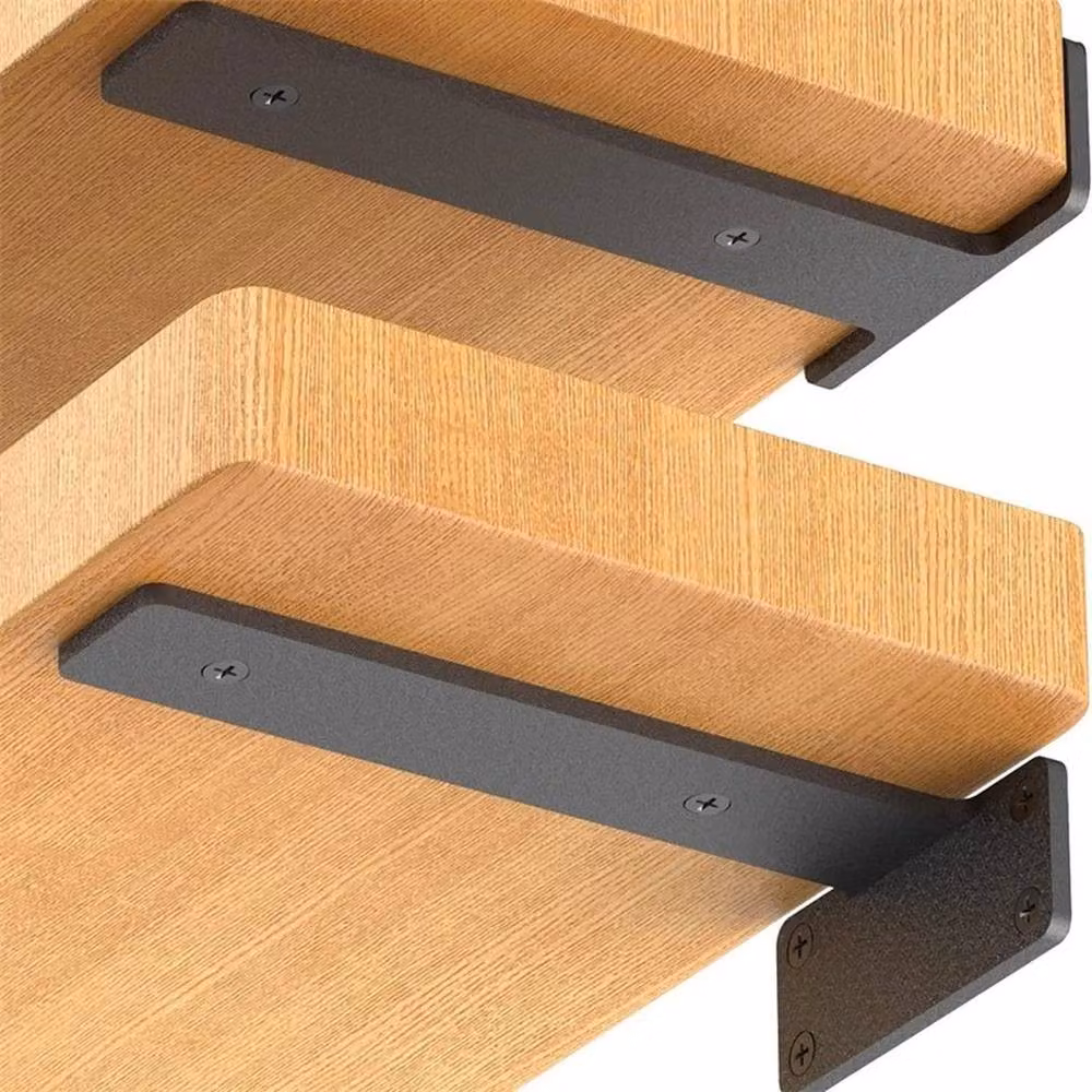 NESTLUNE 6-Piece Heavy Duty Metal Floating Shelf Brackets in Black Matt, W/D/H: 100 x 15 x 15 cm – 4