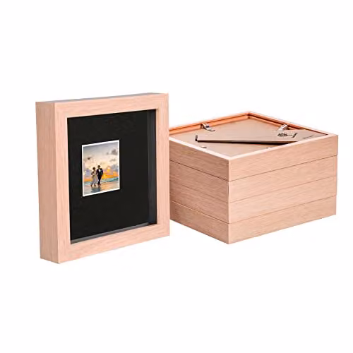 Nicola Spring 5-Pack Light Brown Wooden 3D Box Photo Frames with Black Mount, W/D/H: 15.24 x 15.24 x 8.89 cm – 1