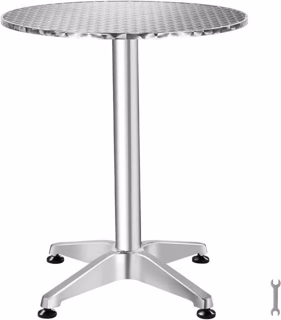 tectake Viktor Aluminum Bistro Table in Silver, Foldable and Height-Adjustable, Diameter: 60 cm – 1