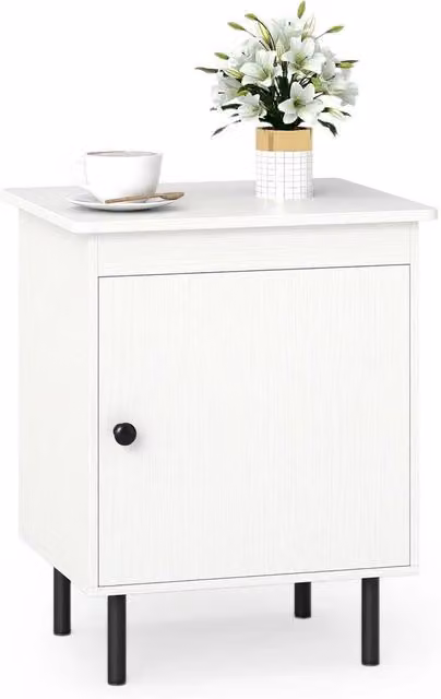 KORVIXA Modern Bedside Table with Single Door Cabinet in White, W/D/H: 100 x 100 x 100 cm